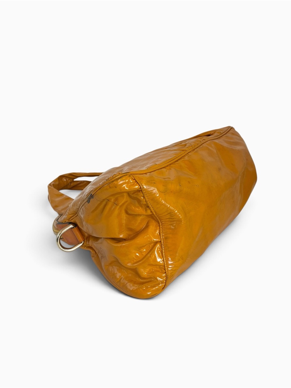 Gucci Hysteria Patent Leather Large Tote Bag Mustard Yellow Gold Crest - Picture 6 of 11